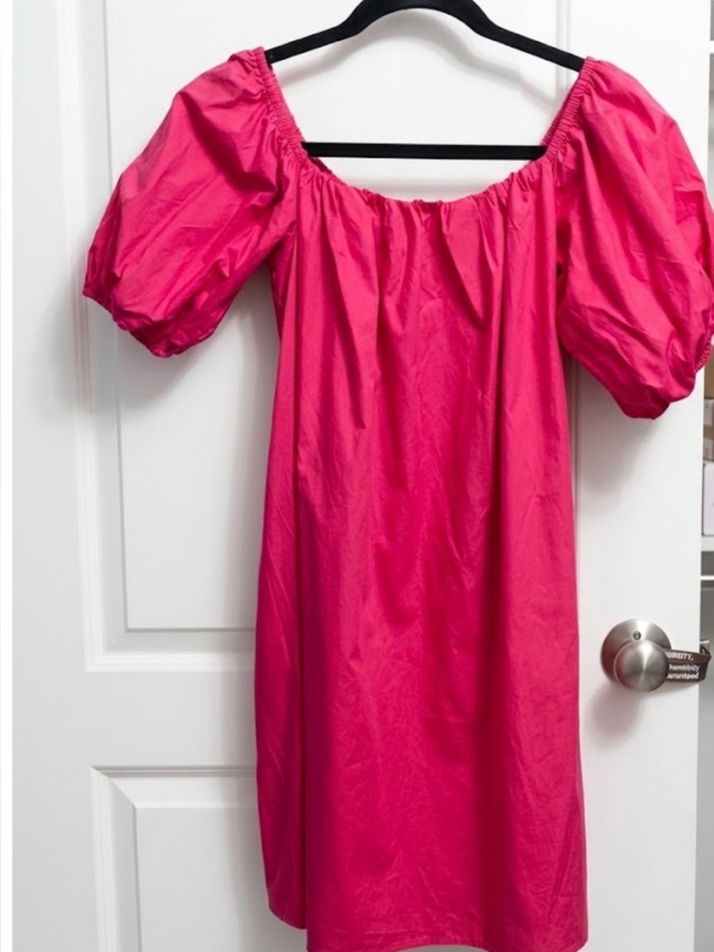 Like New - Sugarlips Hot Pink Off-Shoulder Puff Sleeve Dress - Size Small